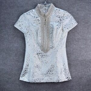 New Lilly Pulitzer Kerry Top Gold Metallic Lagoon Jacquard Front Back Zip 00 XXS